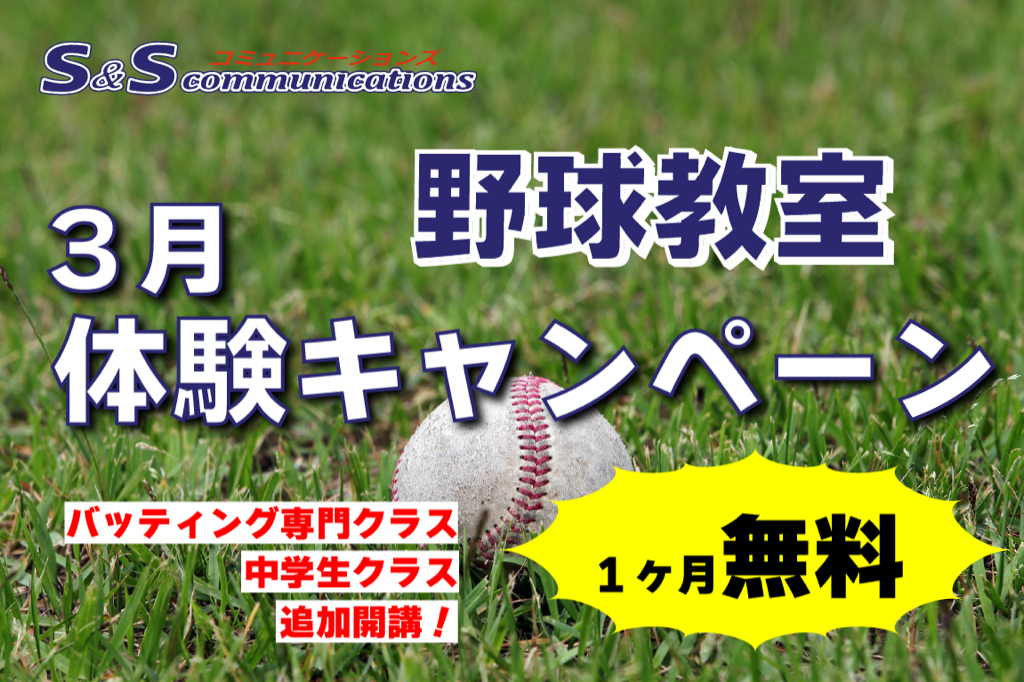 3月限定！春の体験キャンペーン！野球教室1ヶ月無料体験！！